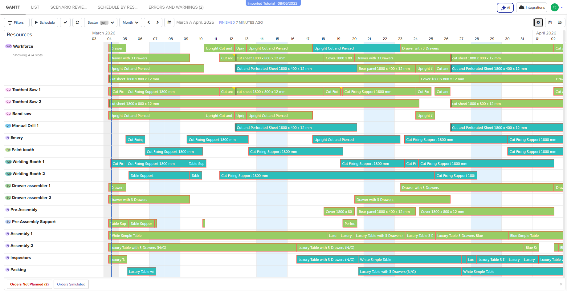 Advanced Production Scheduling Software Gantt Chart