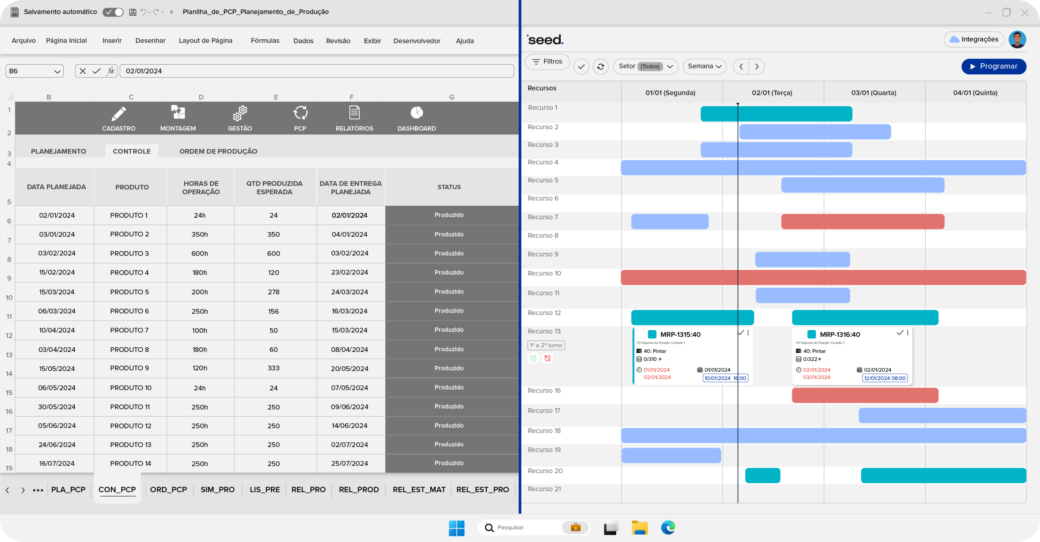 Softeare de APS e Excel